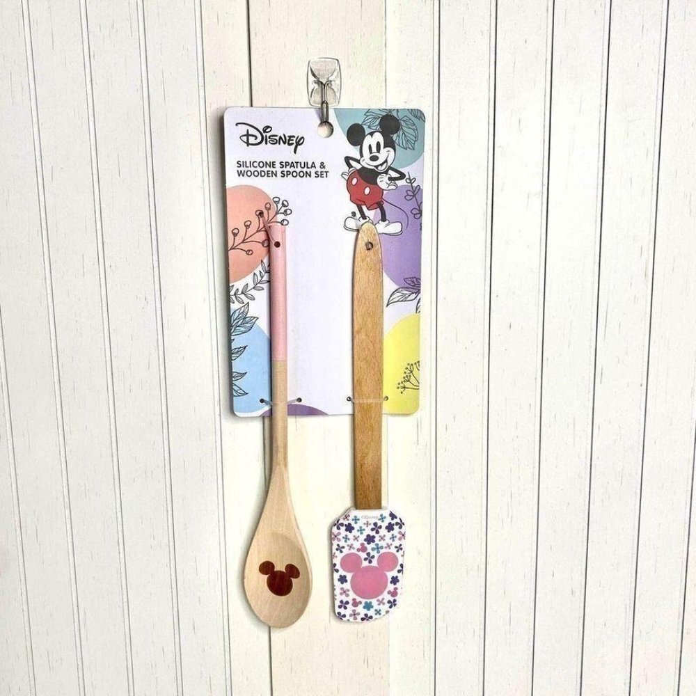 Disney Spatula Set Mickey Mouse Silicone Wooden Pink White
